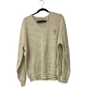Sedgefield Mens‎ Beige Golf Oversized Vintage V Neck Pullover Sweater Size M